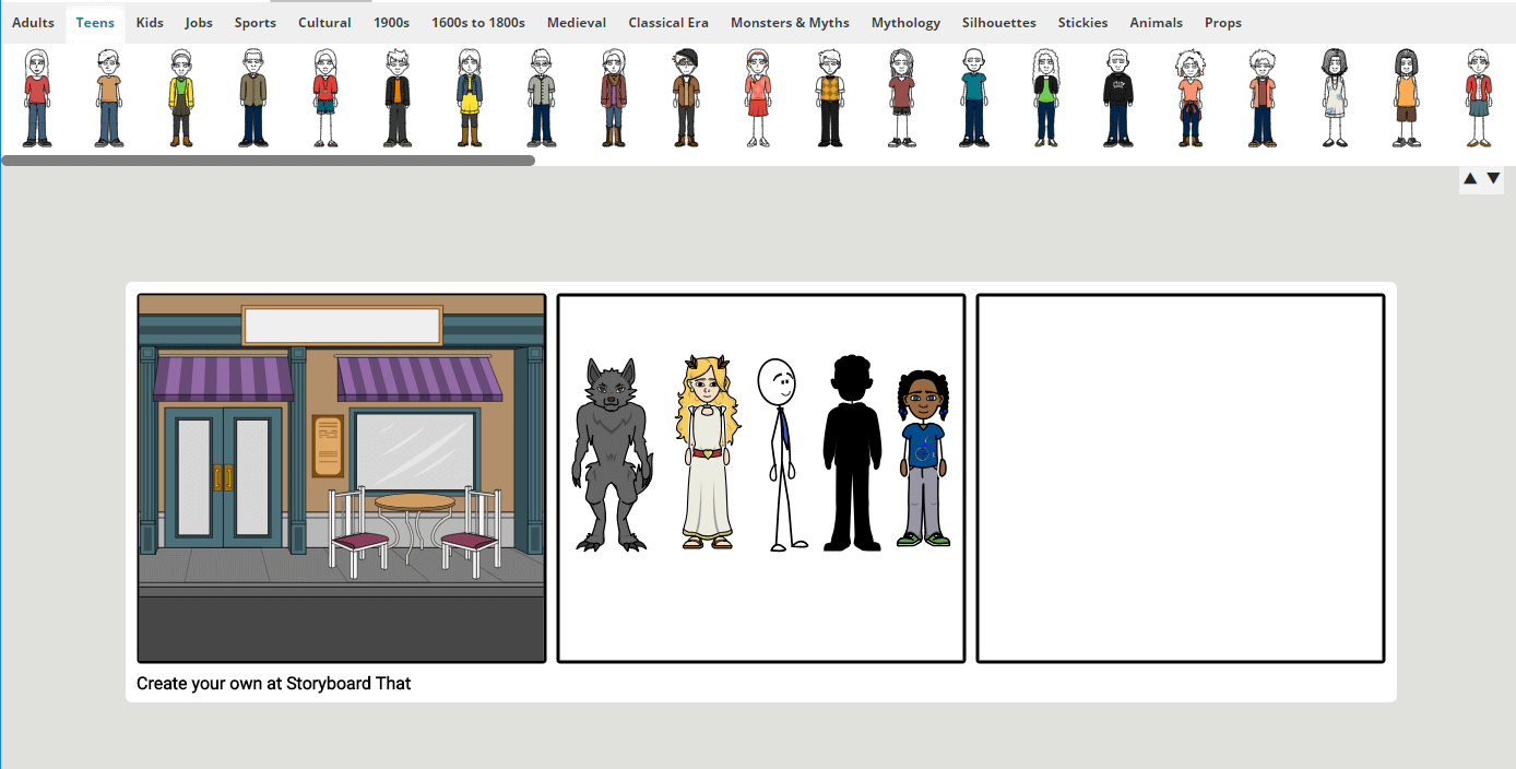 Personagens que você pode usar ao criar storyboards