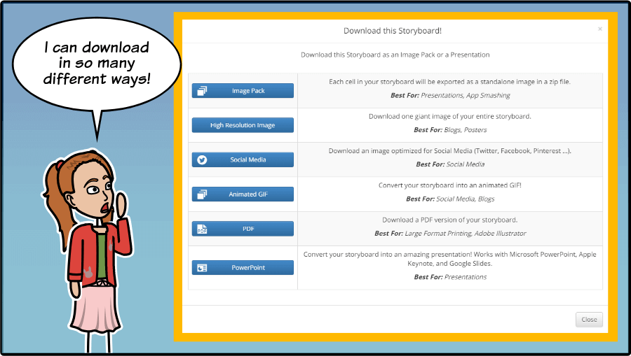 Options de Téléchargement sur Storyboard That