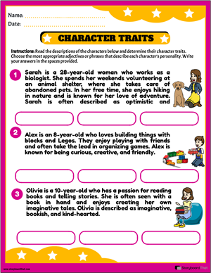Karakter Özellikleri Çalışma Sayfaları