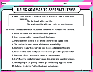 Comma Worksheets