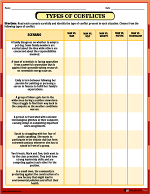 Types of Conflict Worksheets