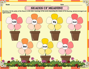 shades of meaning worksheet