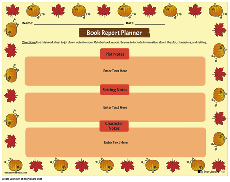 Completed Worksheet Example - Book Report Planner