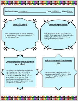 Parent Teacher Conference Worksheets