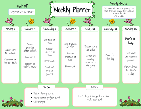 Haftalık Planlayıcı Çalışma Sayfaları | Planlayıcı Şablonları
