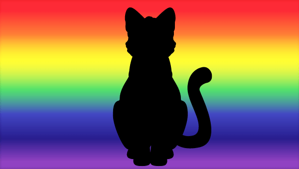 En katt sitter i silhuett foran en lys regnbuebakgrunn. A Mango Shaped Space av Wendy Mass