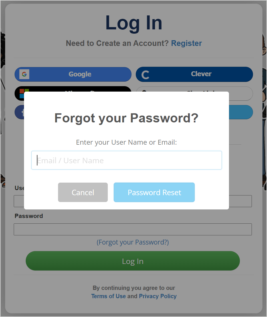 I forgot my user name / password