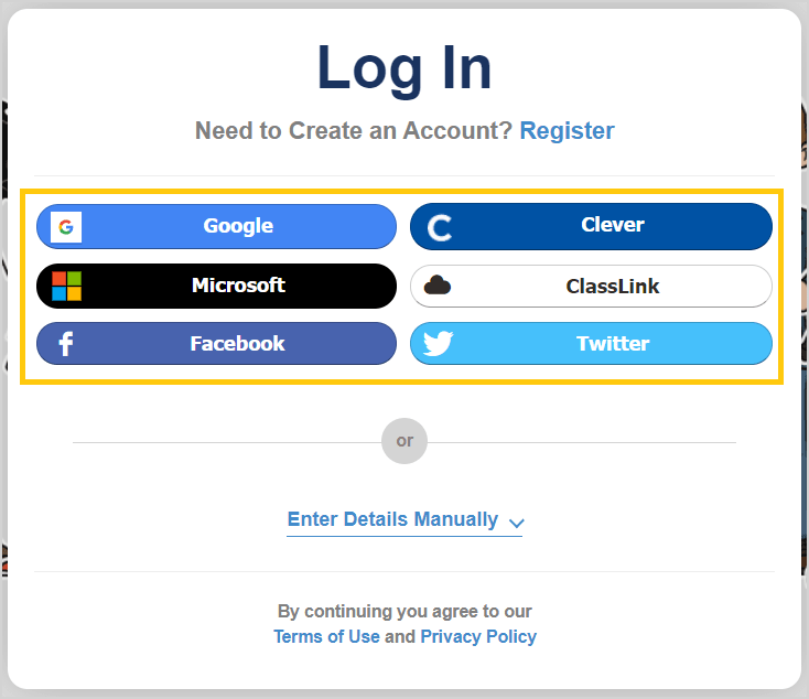 Log in screenshot