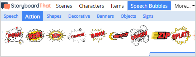 Action speech bubbles in the creator