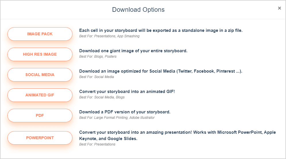 Storyboard Download- en Exportopties