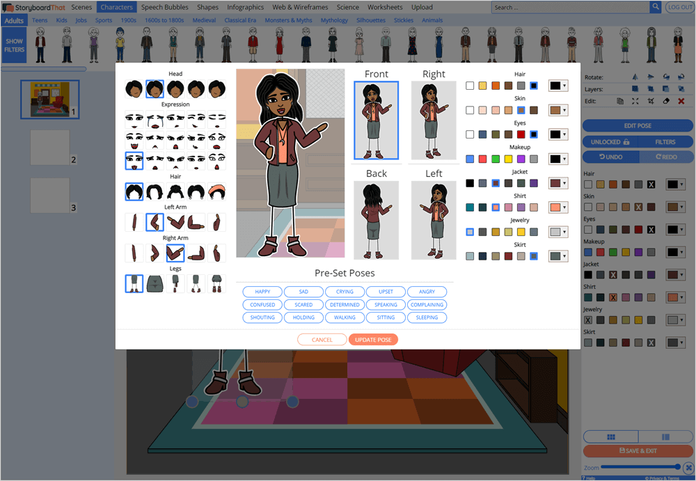 Character Poser in the Storyboard Creator