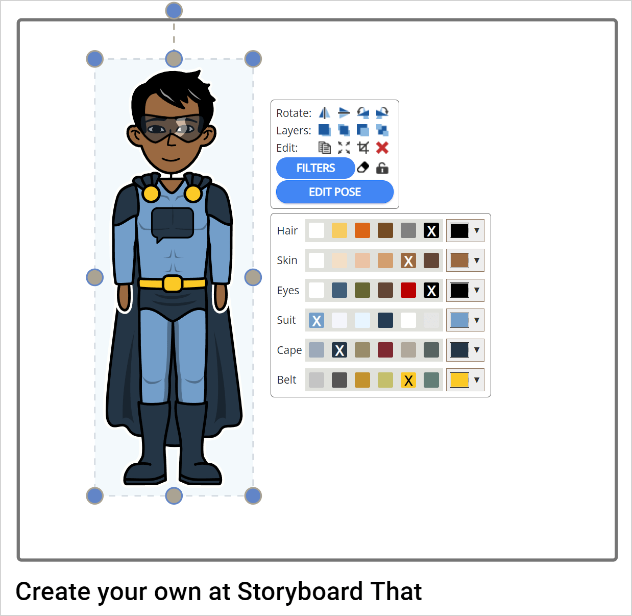 Storyboard character color selections