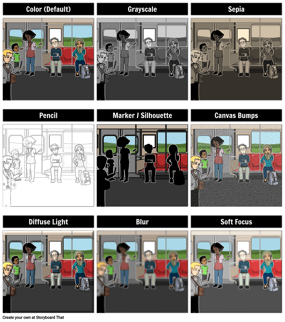 Using filters in storyboard software