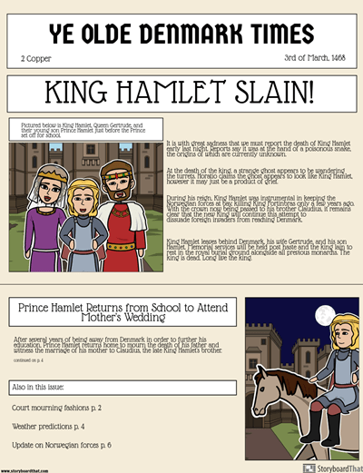 Hamlet by William Shakespeare - Shakespearean Newspaper Announcement: <i>Hamlet</i>