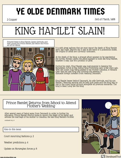 William Shakespearen Hamlet - Shakespearen sanomalehti-ilmoitus: <i>Hamlet</i>