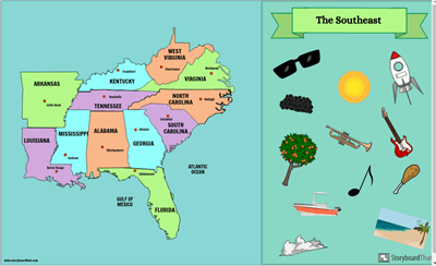 अमेरिकी क्षेत्र: दक्षिण-पूर्व नक्शा