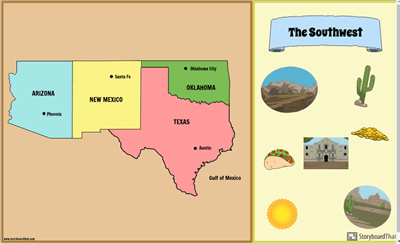 अमेरिकी क्षेत्र दक्षिण पश्चिम मानचित्र