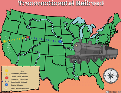 ट्रांसकॉन्टिनेंटल रेलमार्ग का नक्शा