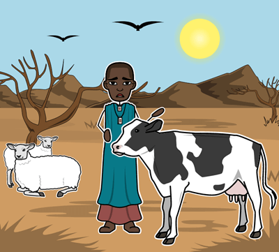 Causa y efecto en el guión gráfico "Larga estación seca de Kenia"