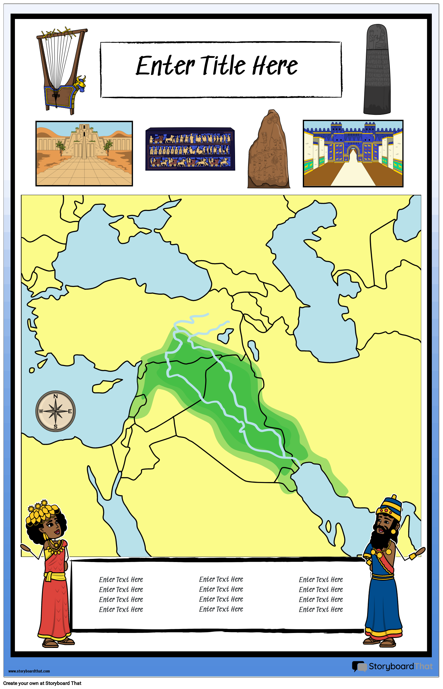 ملصق الخريطة 35 صورة ملونة لبلاد الرافدين القديمة