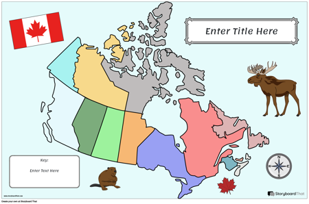 خريطة ملصق 26 لون المناظر الطبيعية كندا