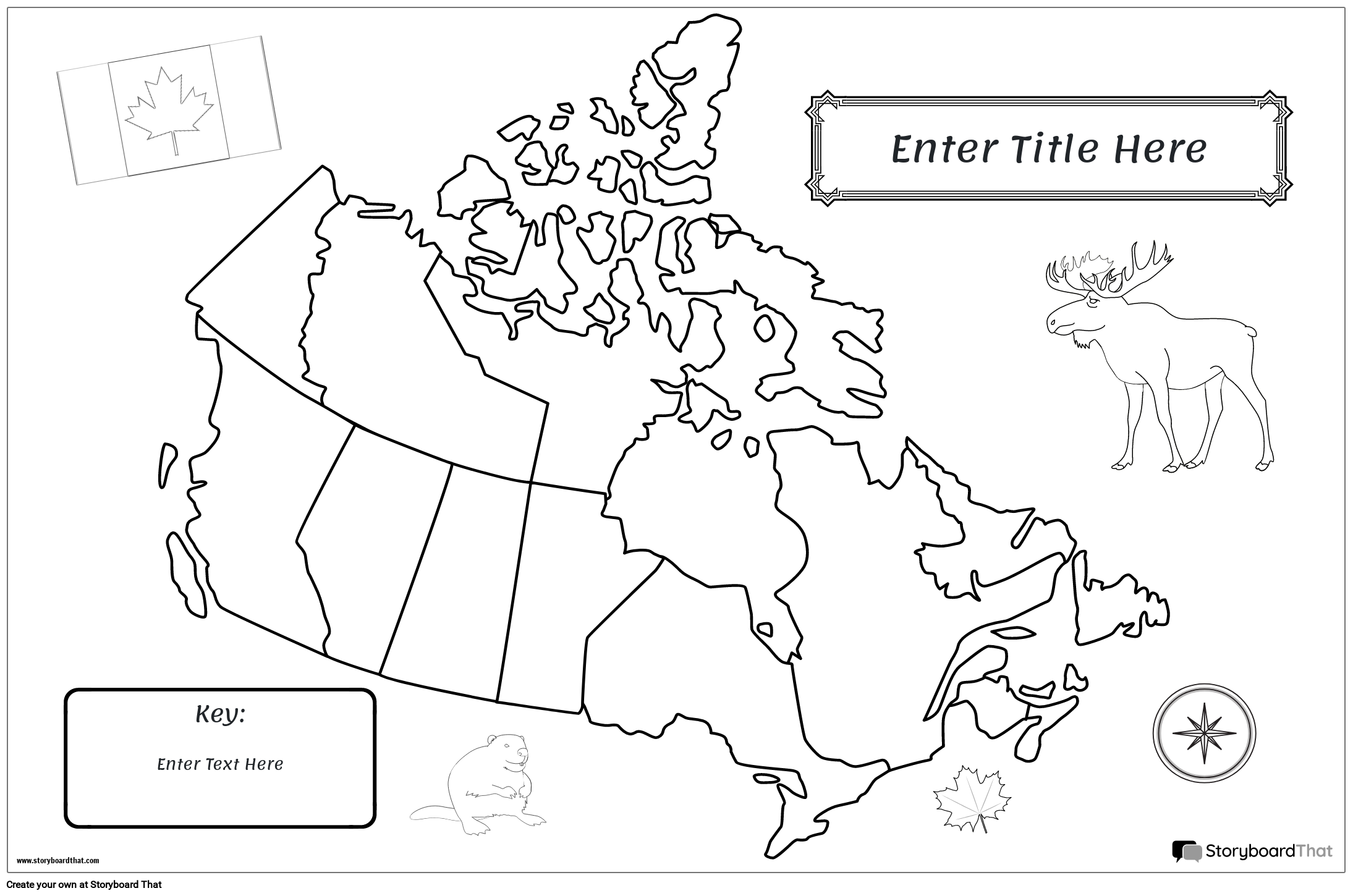 خريطة ملصق 40 BW المناظر الطبيعية كندا