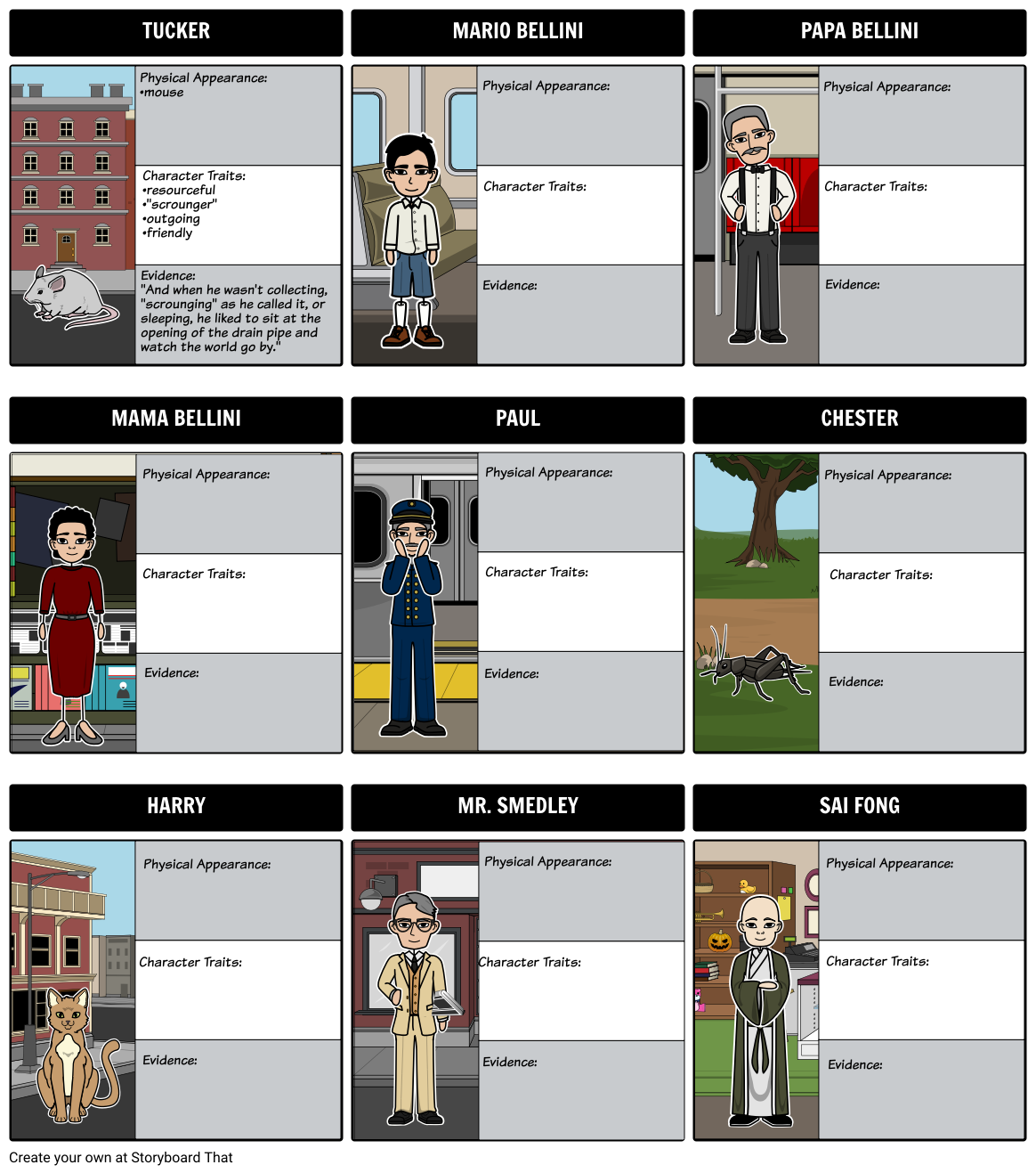 The Cricket in Times Square Character Map Storyboard