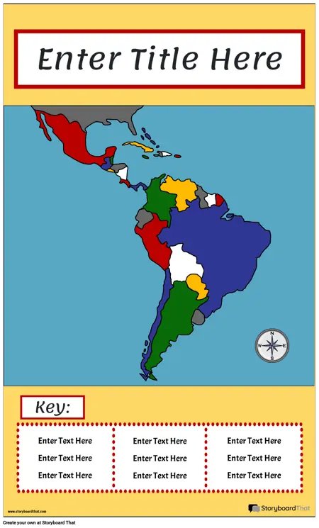 Карта Плакат 14 Портрет Цвят - Централна и Южна Америка