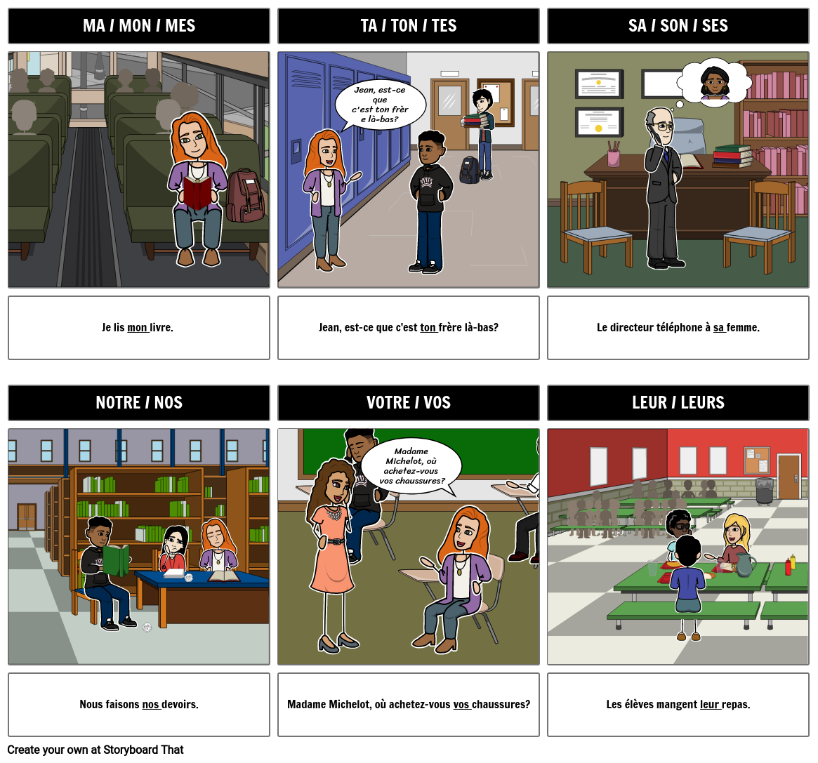Possessive Adjectives in French Storyboard