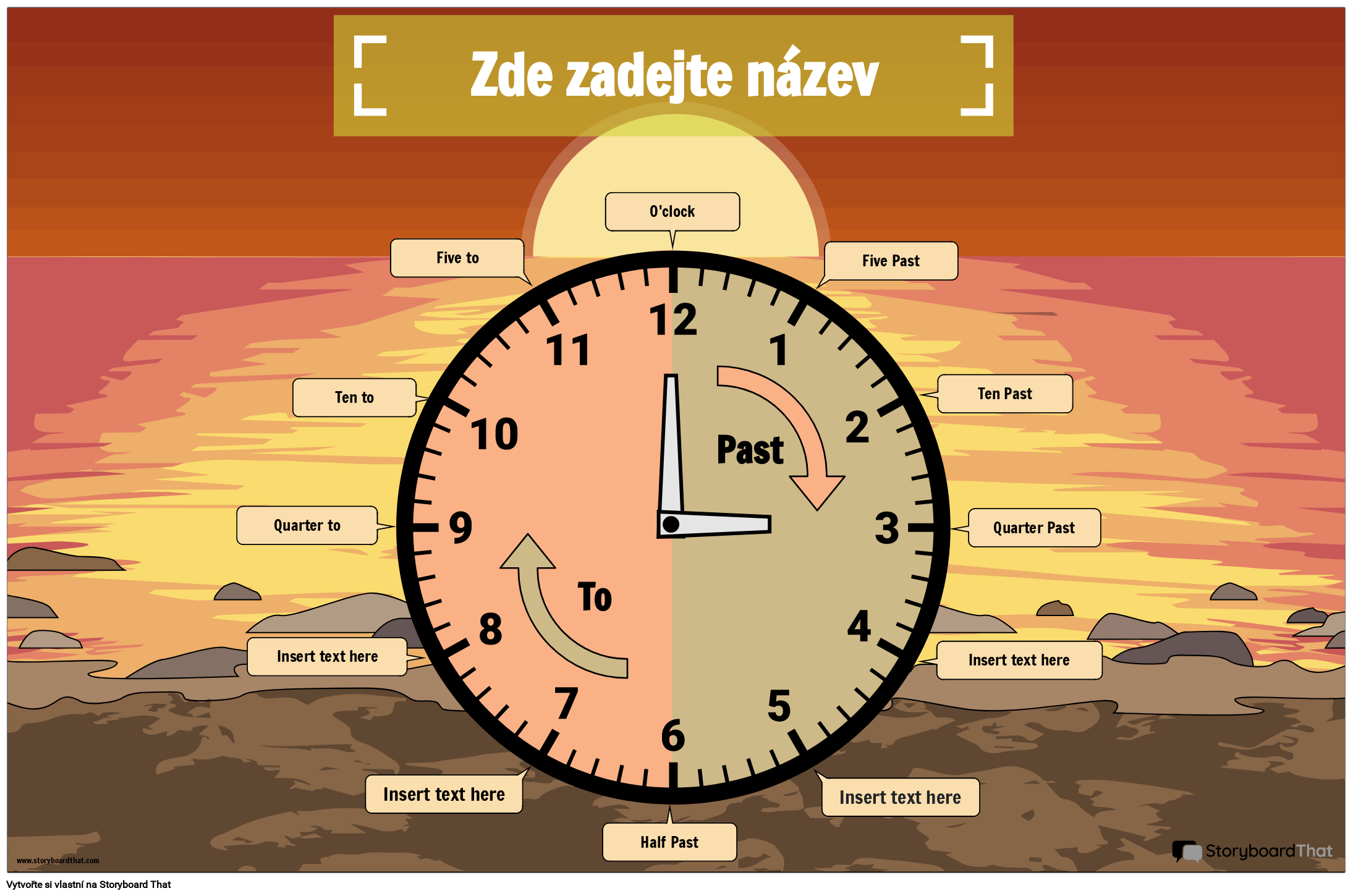 Plakát času na téma západ slunce