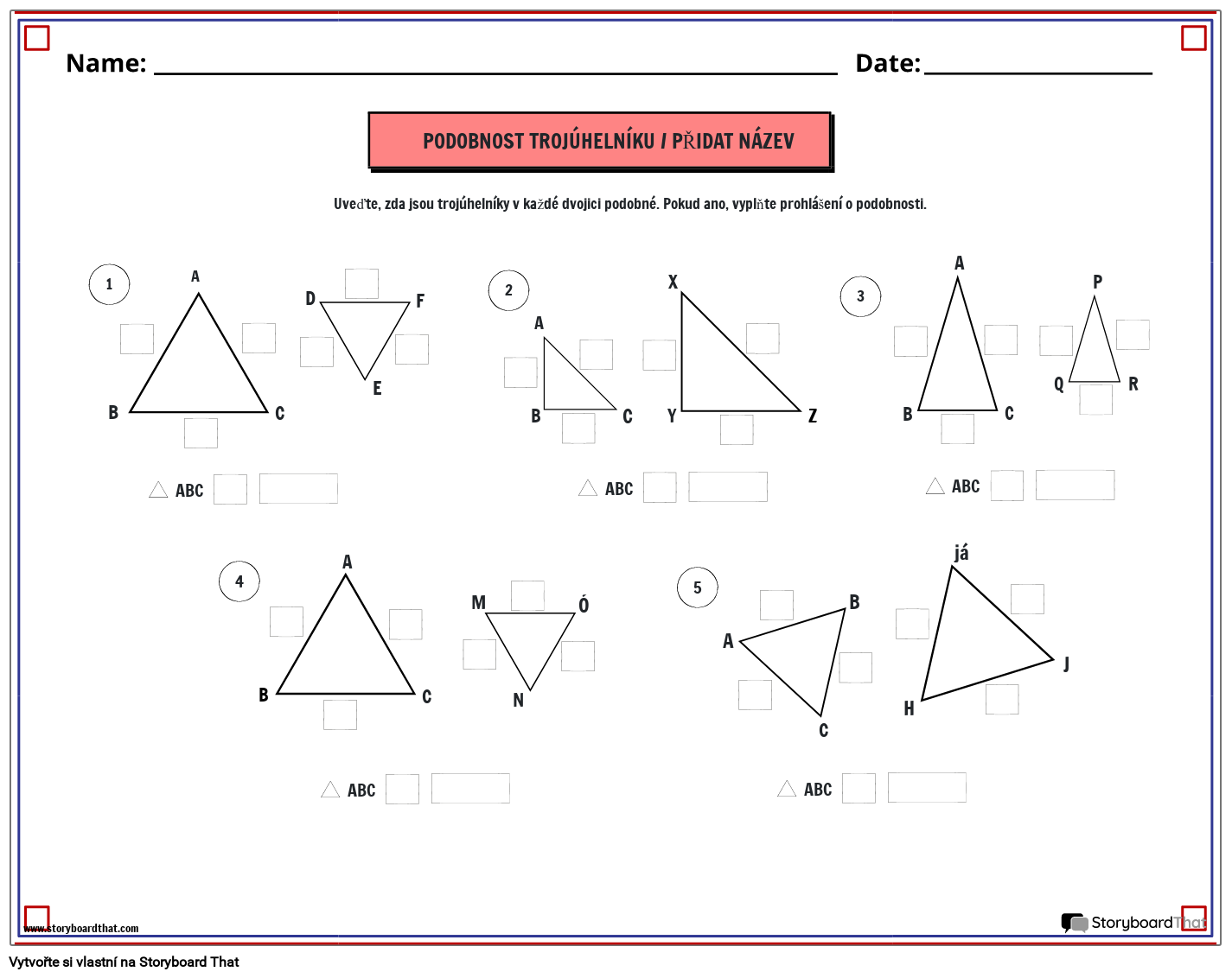 PODOBNÝ PRACOVNÍ LIST TROJÚHELNÍKŮ s modrým a červeným okrajem
