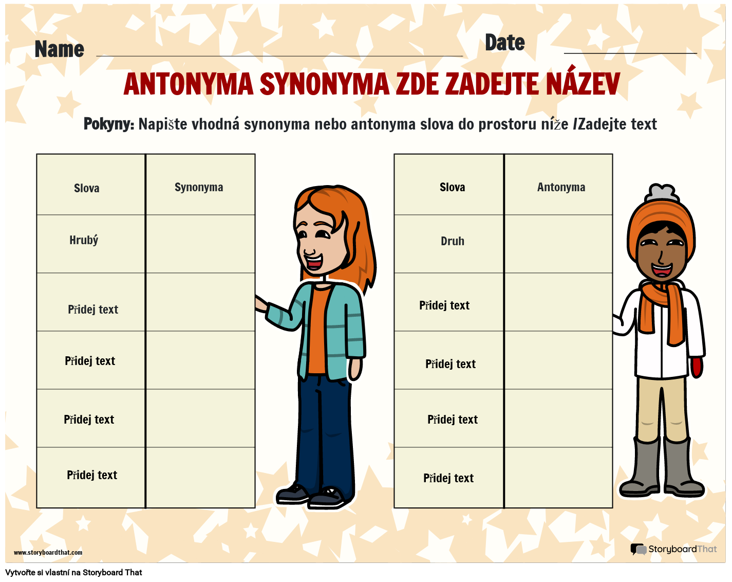 Pracovní list Jednoduchá Antonyma a synonyma
