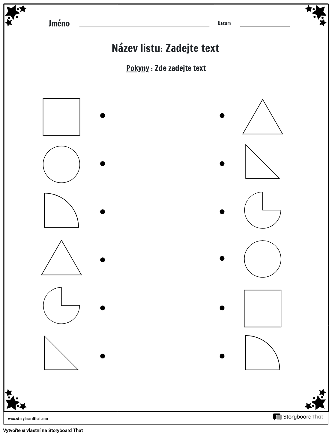 Pracovní list s odpovídajícími tvary (černobílý)