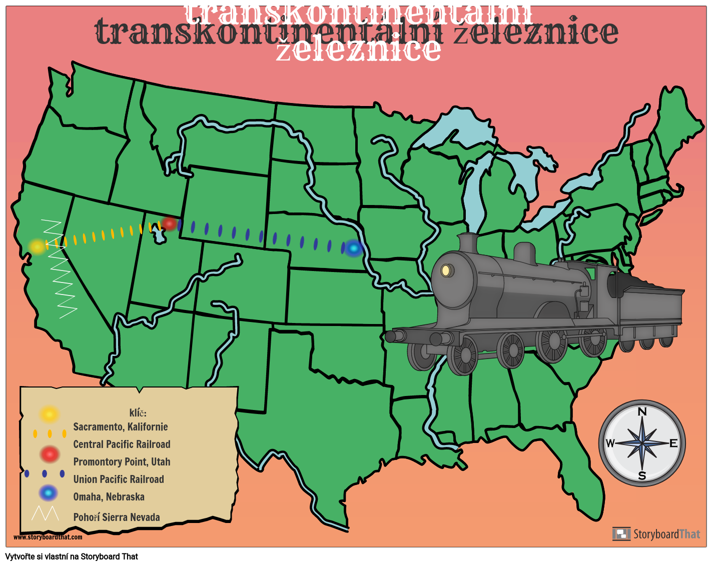 Transkontinentální Železniční Mapa