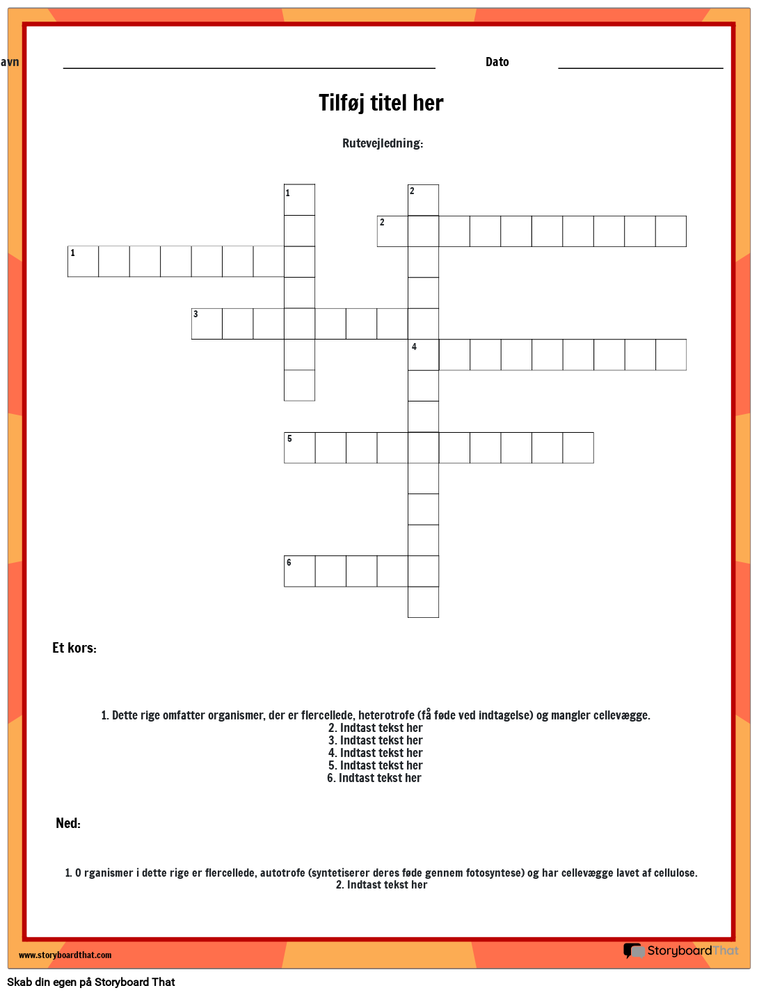 Crossword Puzzle - Six Kingdoms Arbejdsark