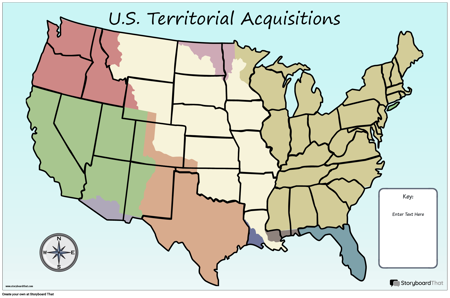 Kortplakat 23 Farve Landskab USA Territoriale Erhvervelser