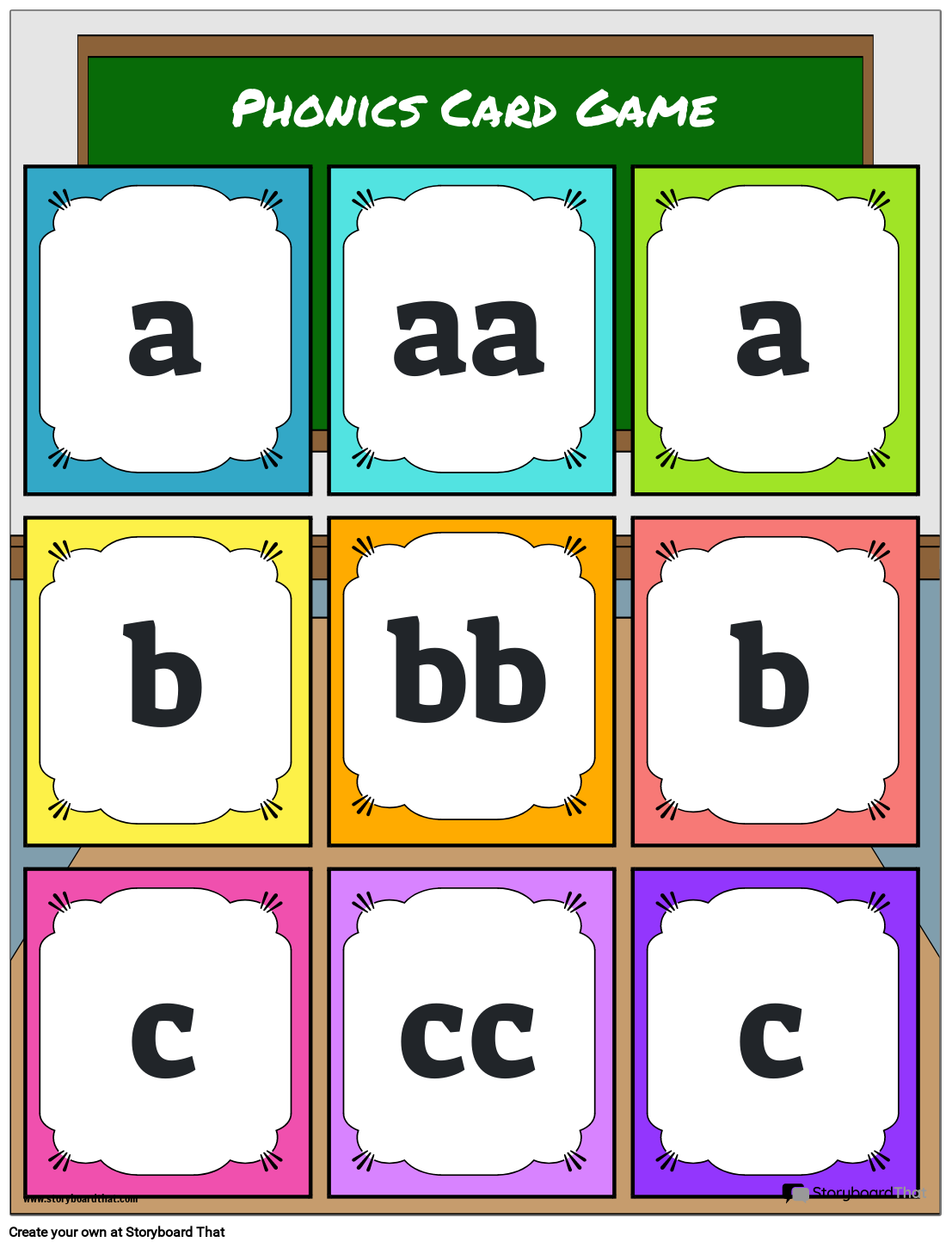 Phonics Kortspil, der kan Udskrives