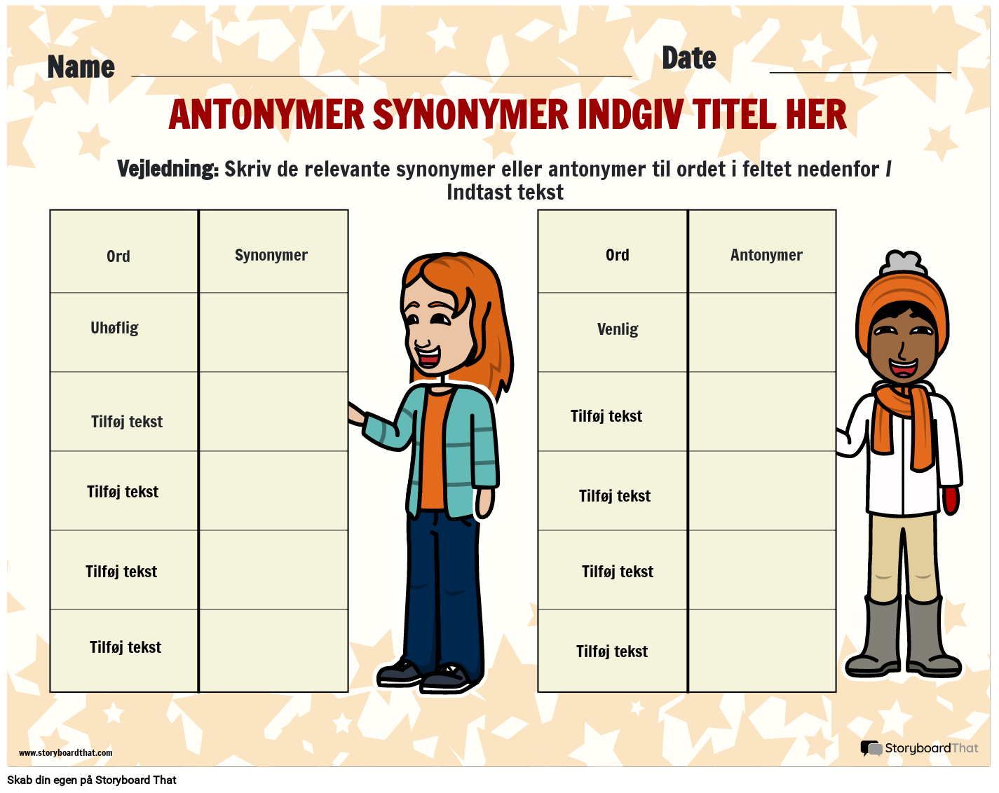 Simple Antonymer og synonymer arbejdsark