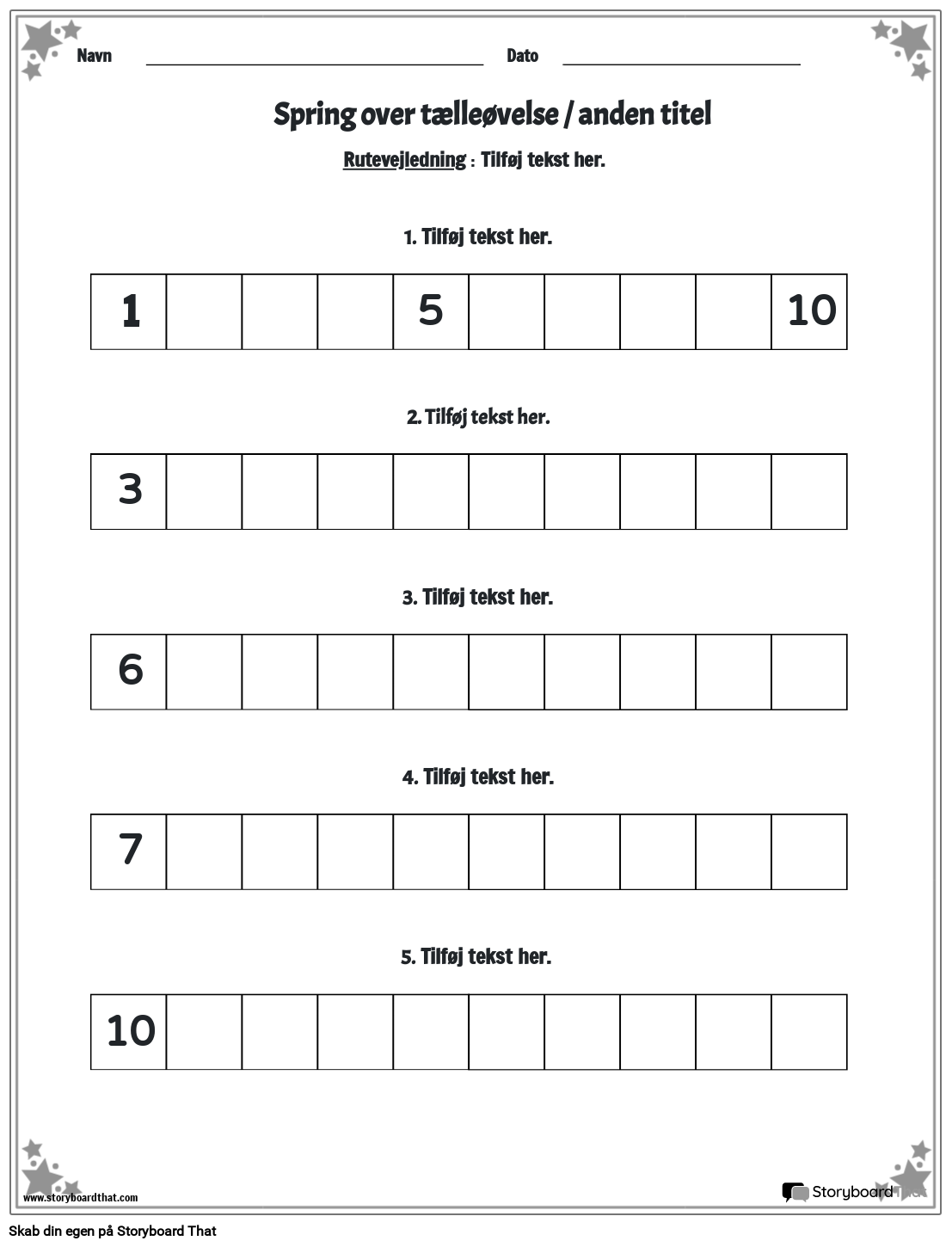Skip Counting Worksheet with Star Border - BW