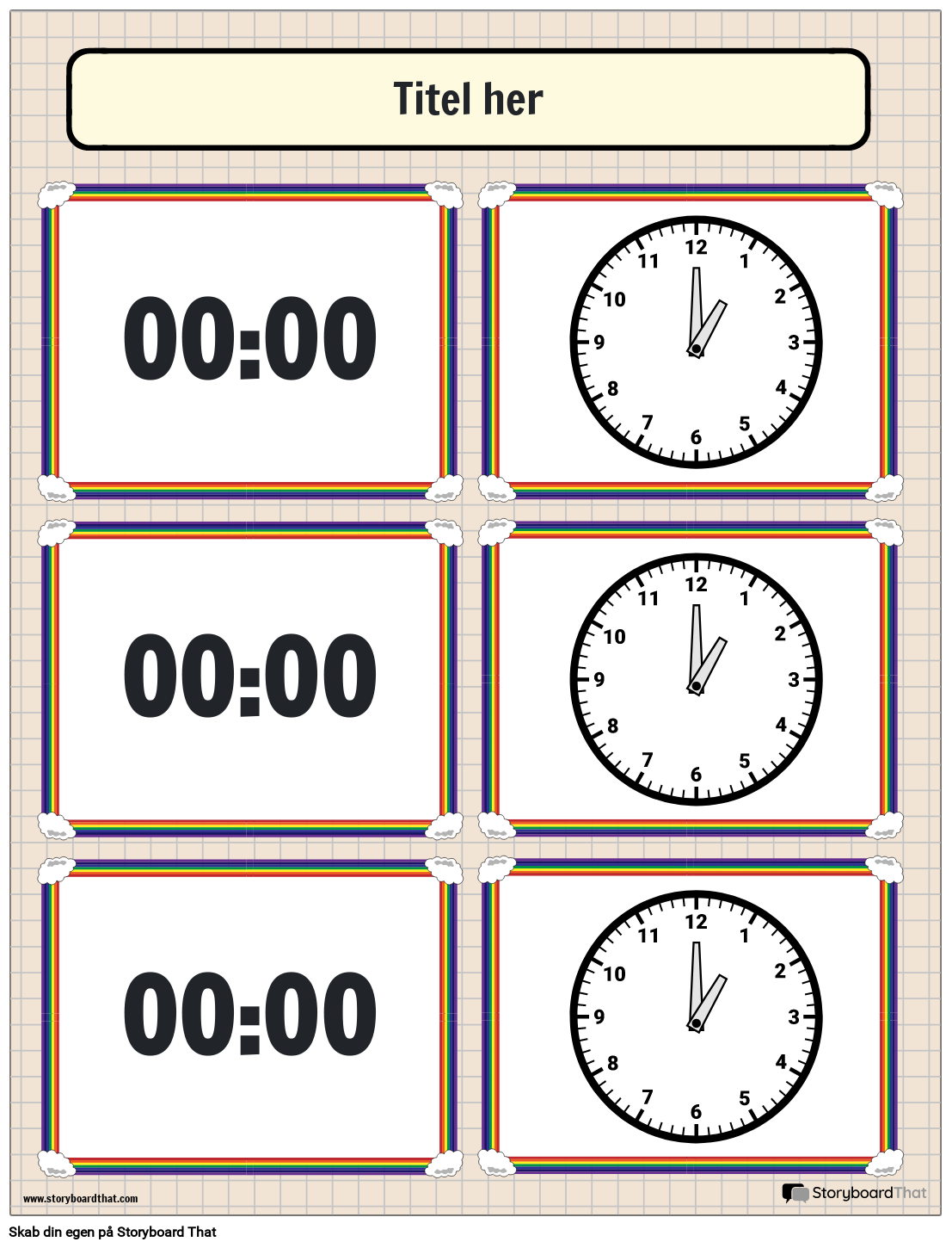 Telling Time Redigerbart Kortspil