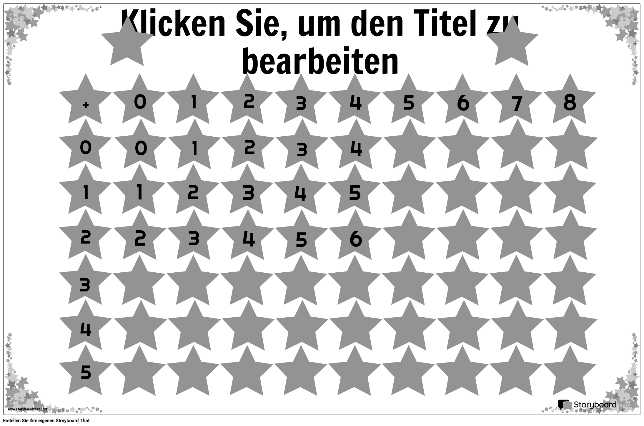 Addition Charts Poster mit Sternen in Schwarzweiß