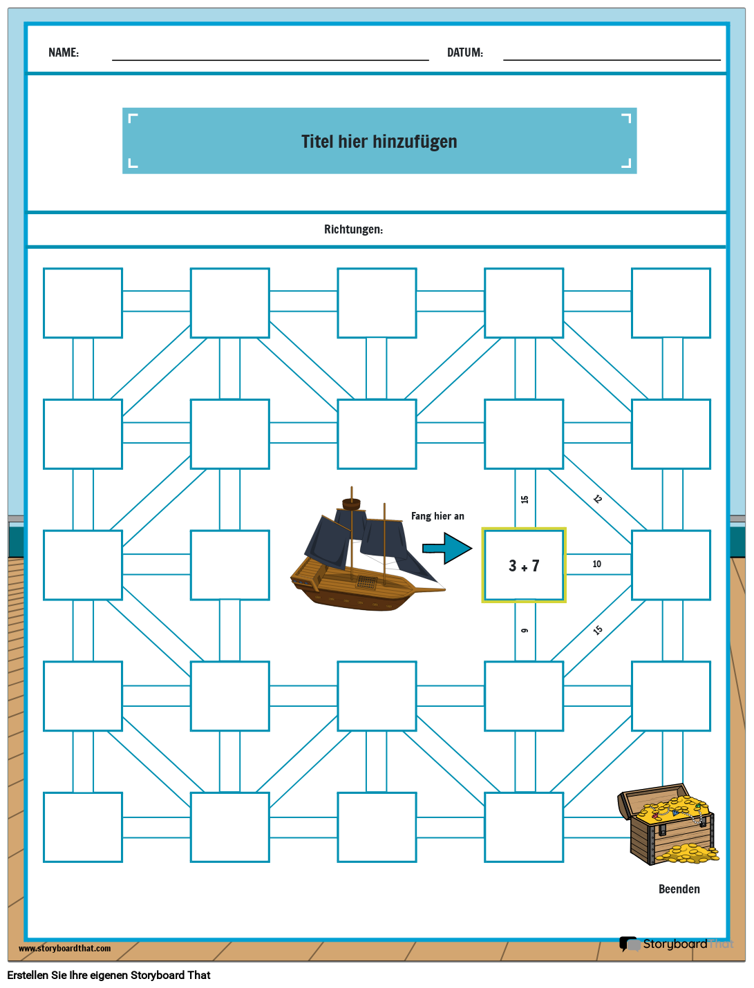 Additionslabyrinth – Arbeitsblatt für Mathe-Spiele