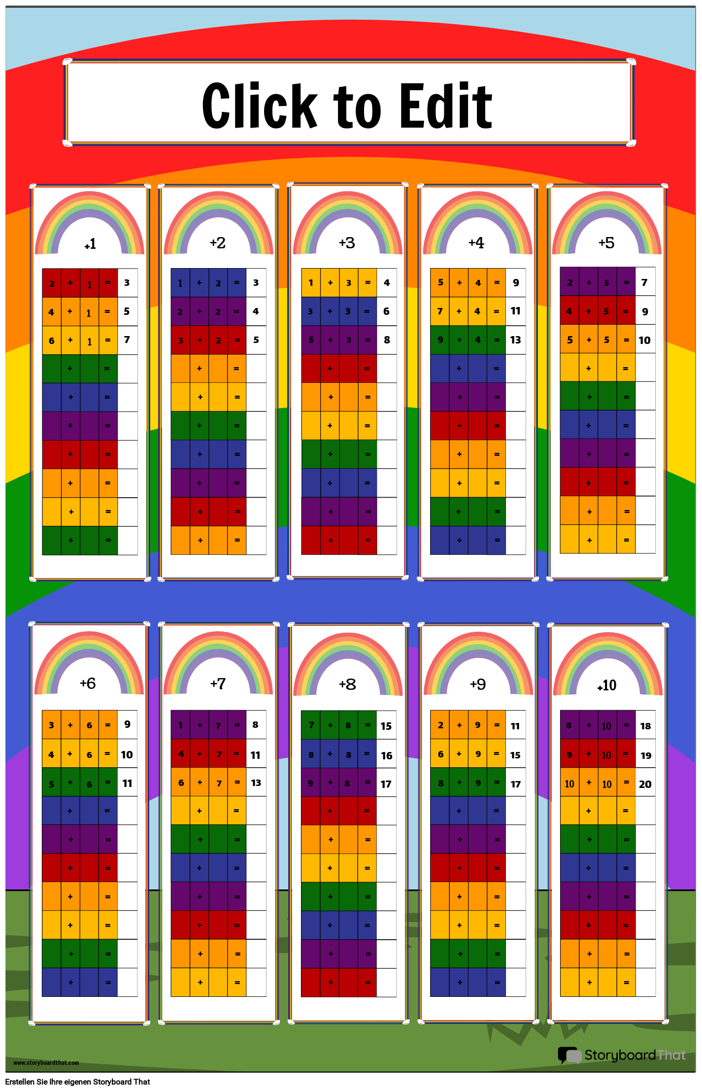 Additionstabellen-Poster mit Regenbogenmotiv