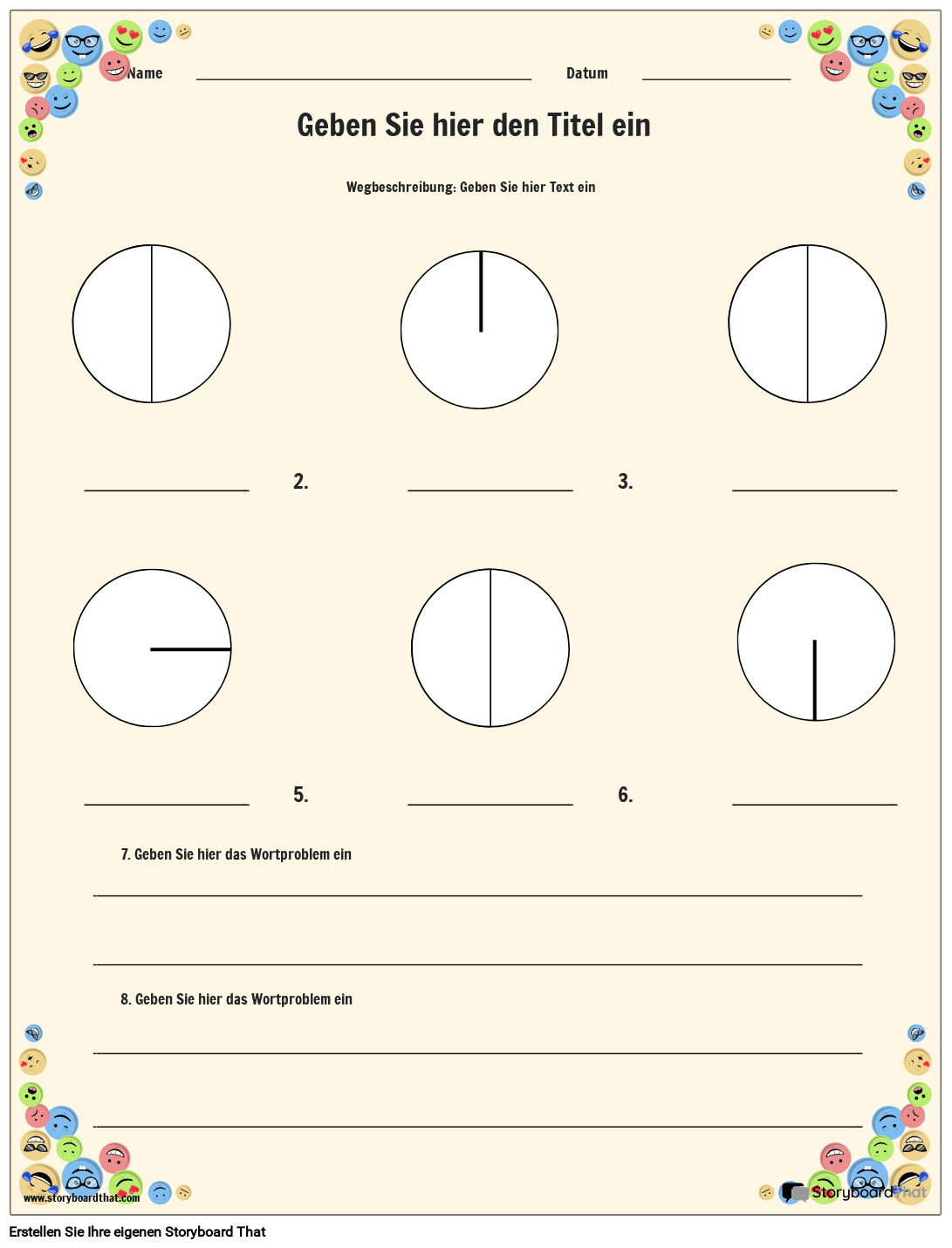 Arbeitsblatt für Fläche und Umfang mit Mathe-Emoji-Rand