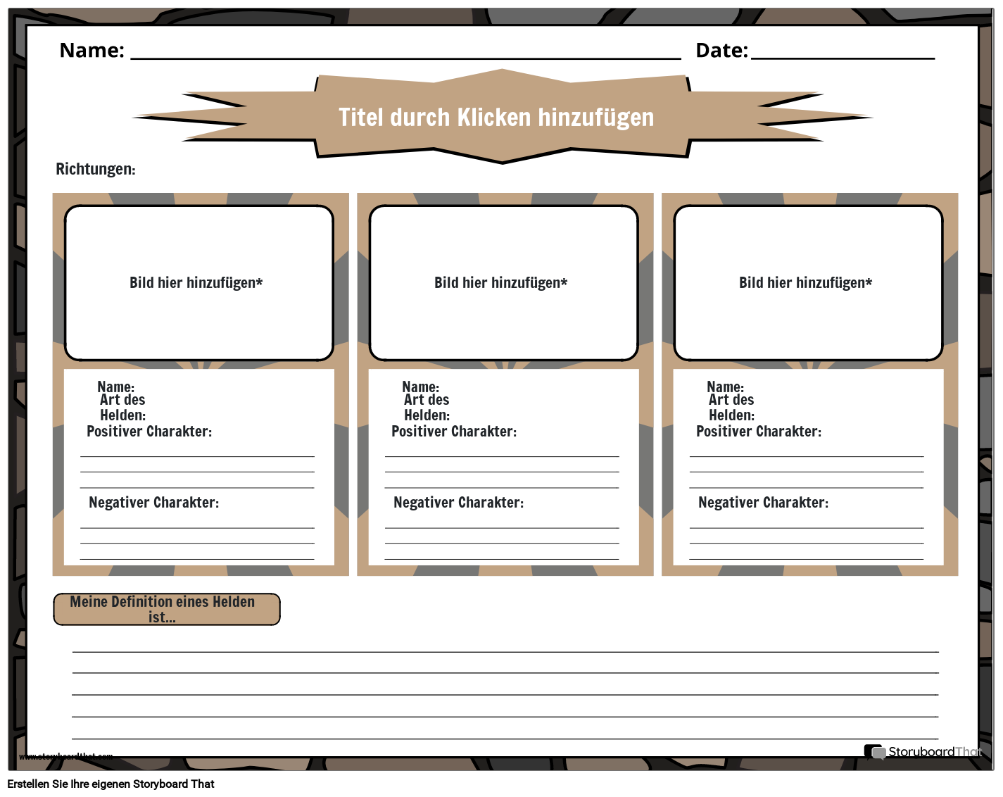 Arbeitsblatt zu Charaktereigenschaften von Helden