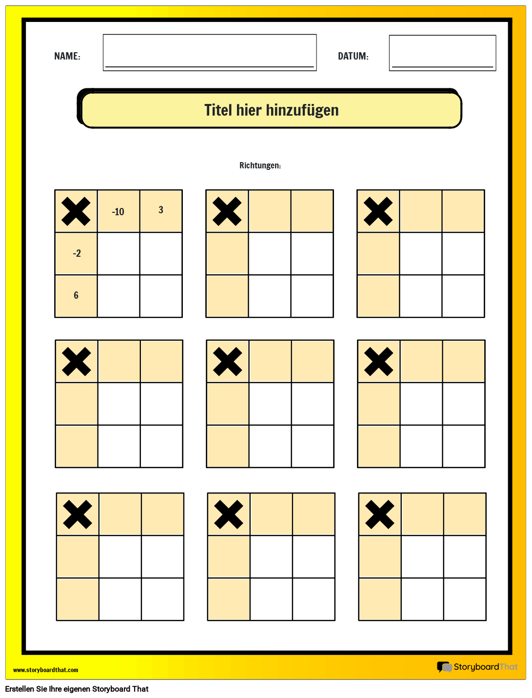 Arbeitsblatt zur Multiplikation von Quadraten und ganzen Zahlen