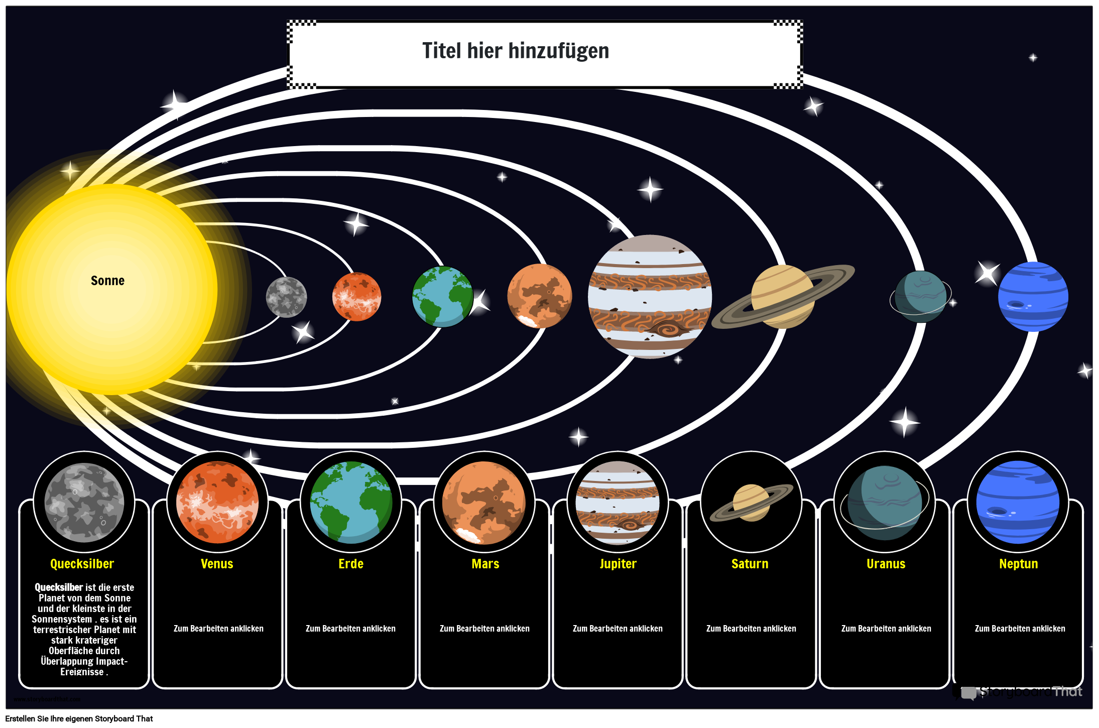Druckbares Poster zum Sonnensystem