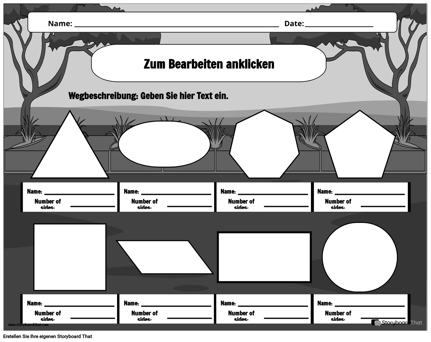 Druckfertiges, vom Garten Inspiriertes 2D-Formen-Arbeitsblatt Schwarzweiß