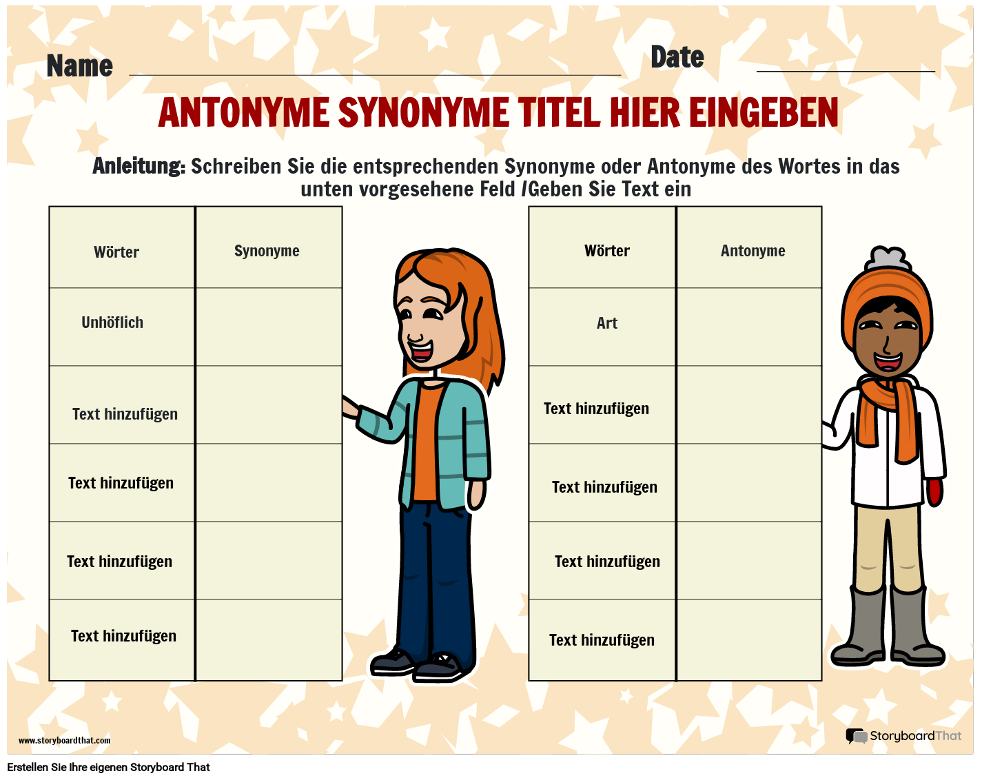 Einfaches Arbeitsblatt zu Antonymen und Synonymen