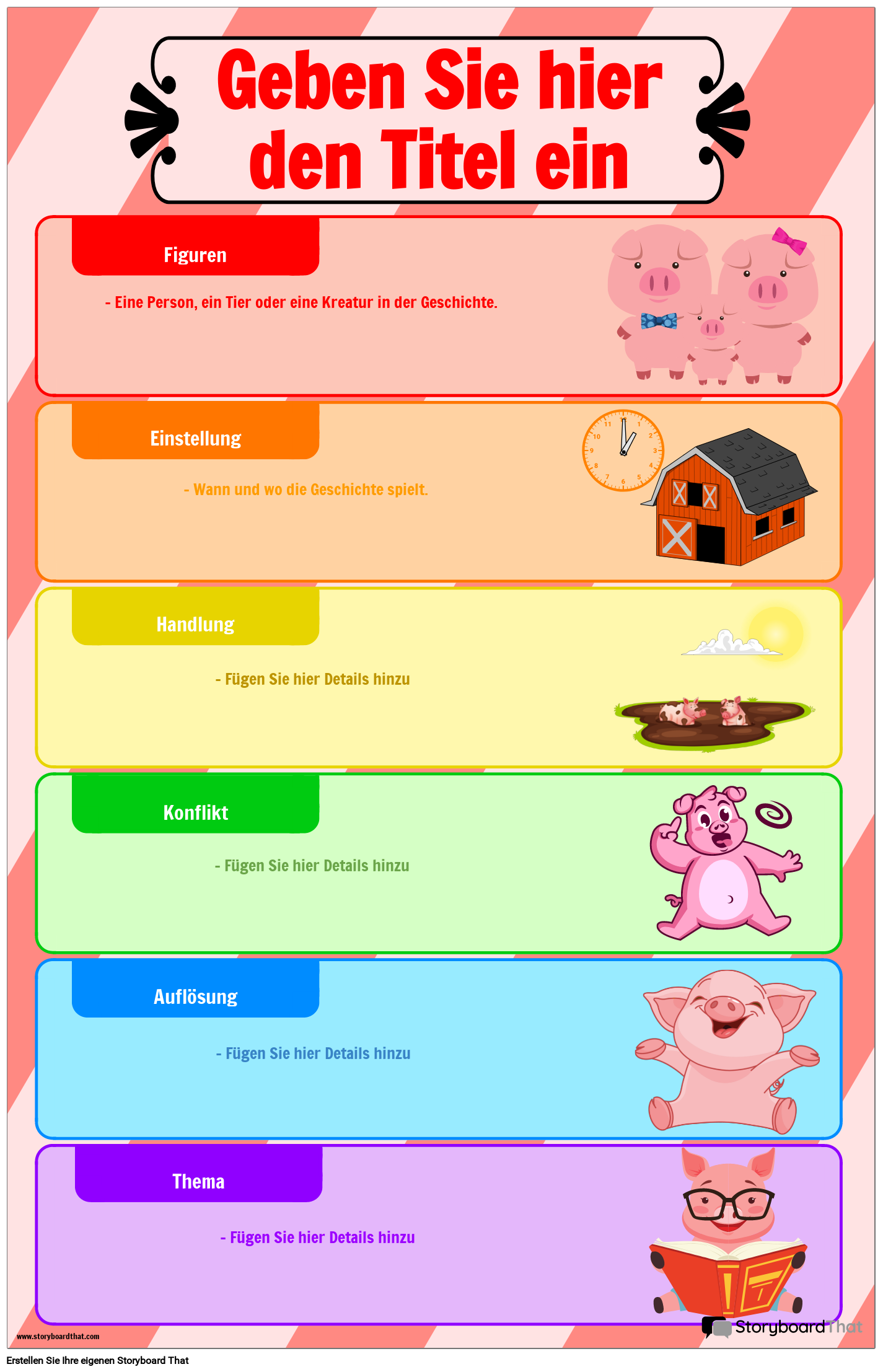 Elemente eines Story-Posters mit Schweinemotiv